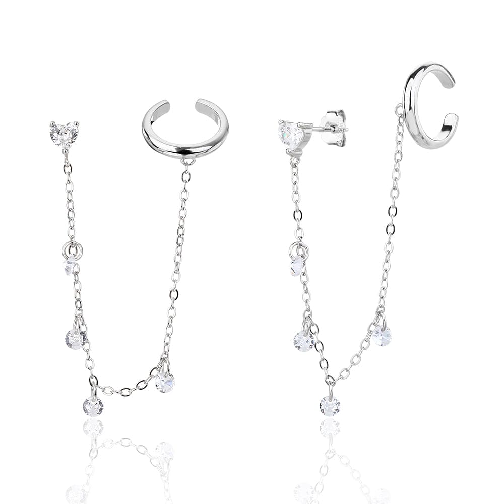 עגילי שני חורים עם שרשרת עדינה