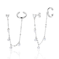 עגילי שני חורים עם שרשרת עדינה