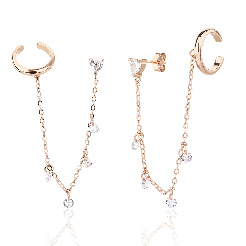 עגילי שני חורים עם שרשרת עדינה